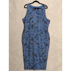 Nina Parker Paisley Print Dress Sleeveless Midi Blue Women's 2X NEW